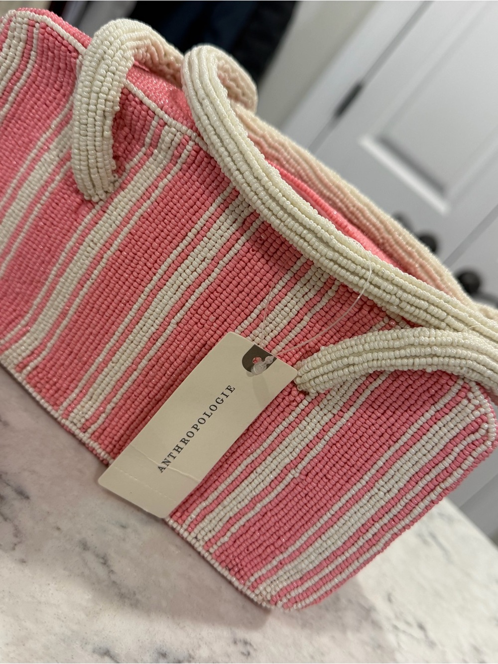 Anthropologie Pink and Cream Striped Rope-Handle Shoulder Bag - Picture 3 of 8